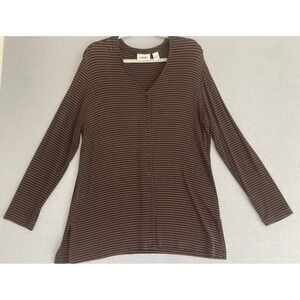 Vintage Chicos Travelers Women 2 Large Liquid Slinky Knit Cardigan Brown Stripe‎